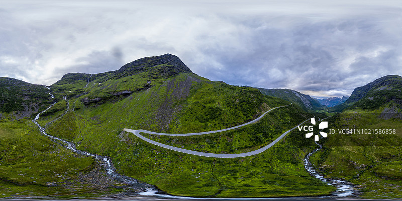 挪威盖朗厄尔峡湾奥普兰斯克达伦360度航拍景观图片素材