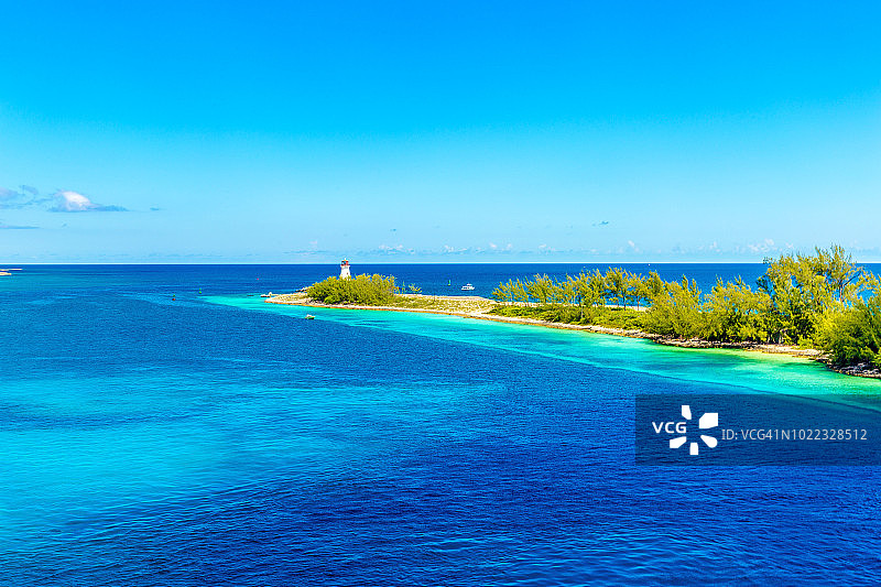 巴哈马热带海滩灯塔，拿骚，加勒比海图片素材