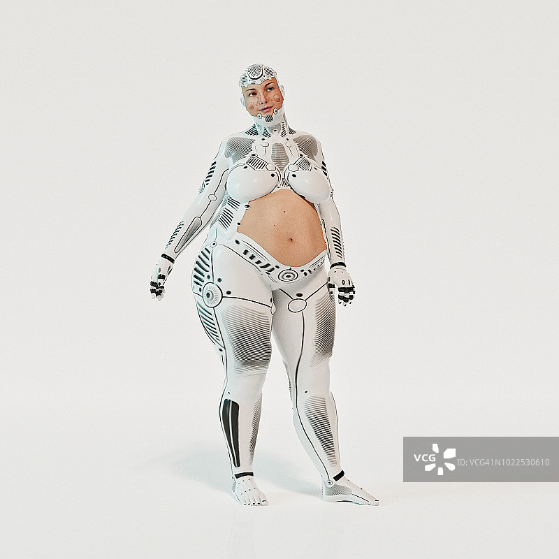 超重电子人：站立微笑的白人女性图片素材