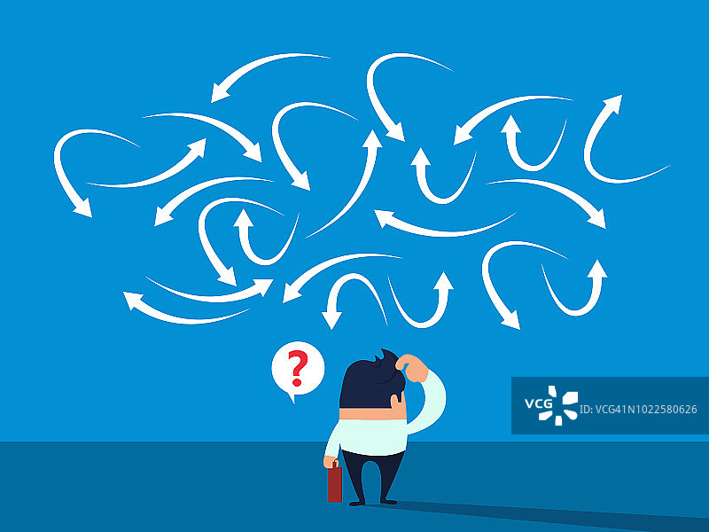 面对复杂箭头的商人图片素材