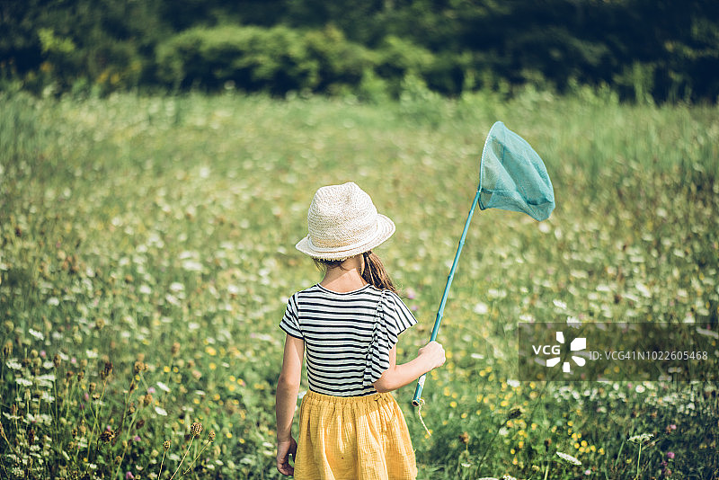 在开满野花的田野里追逐蝴蝶图片素材