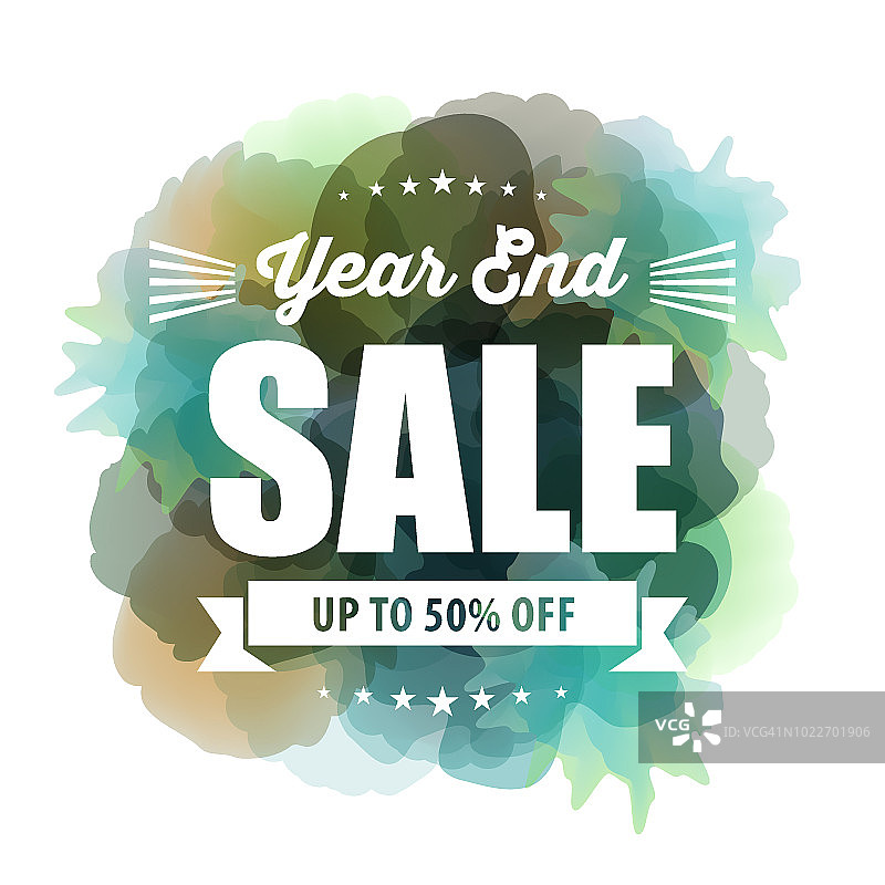水彩背景上的年终促销信息图片素材