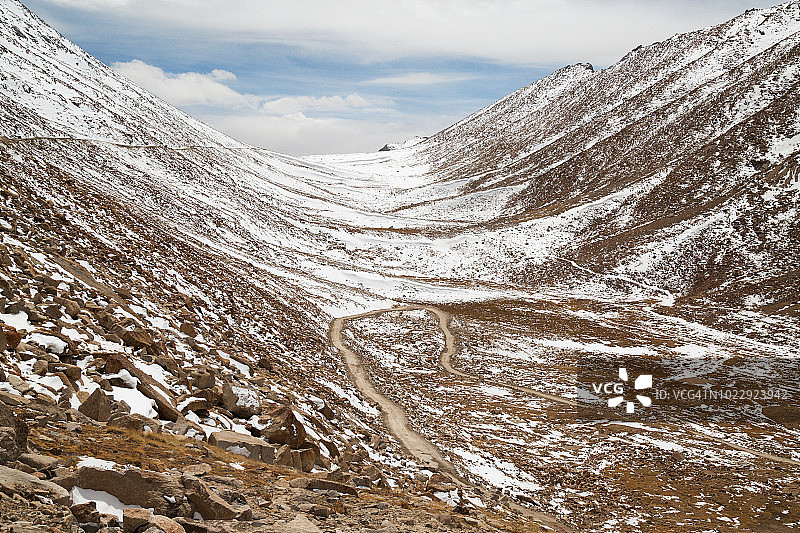 山丘雪地地形道路图片素材