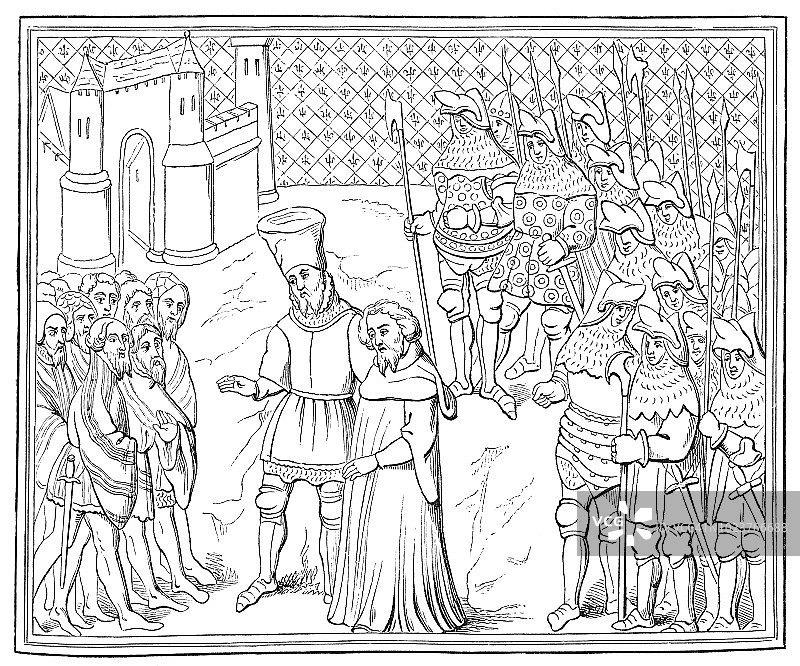 让·克勒通泥金装饰手抄本：理查国王的俘获与死亡图片素材