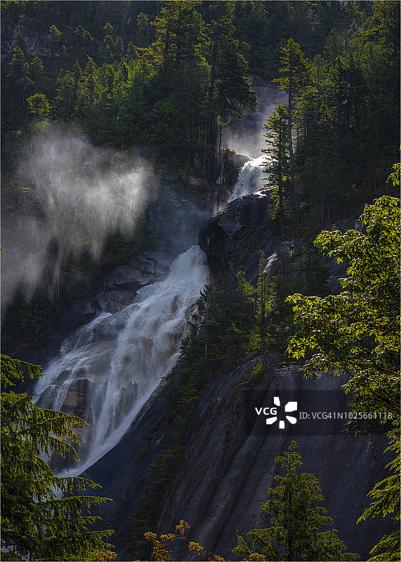 加拿大不列颠哥伦比亚省夏季壮丽的香农瀑布图片素材