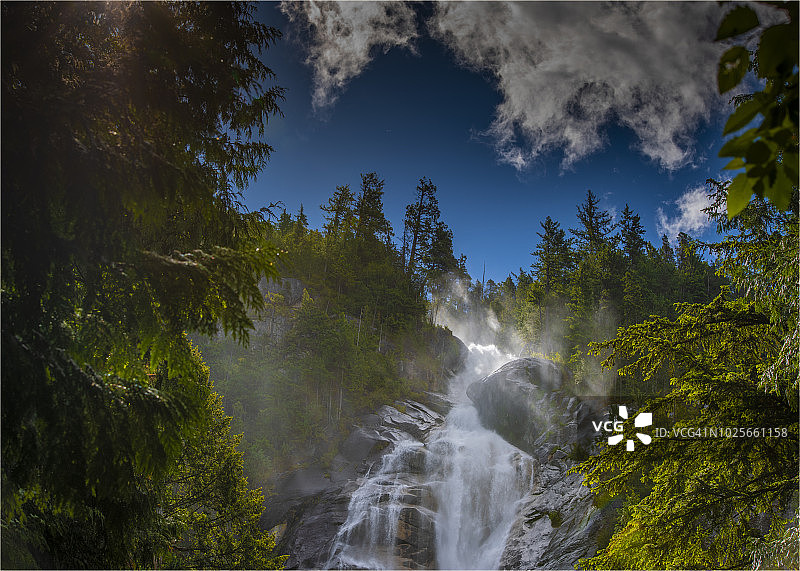 加拿大不列颠哥伦比亚省夏季壮丽的香农瀑布图片素材