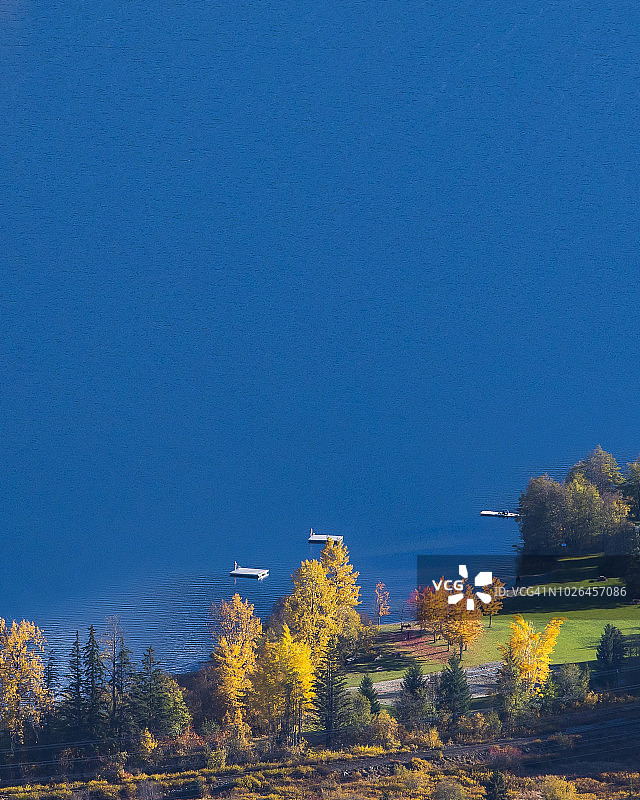 加拿大不列颠哥伦比亚省惠斯勒彩虹公园阿尔塔湖畔的秋叶图片素材