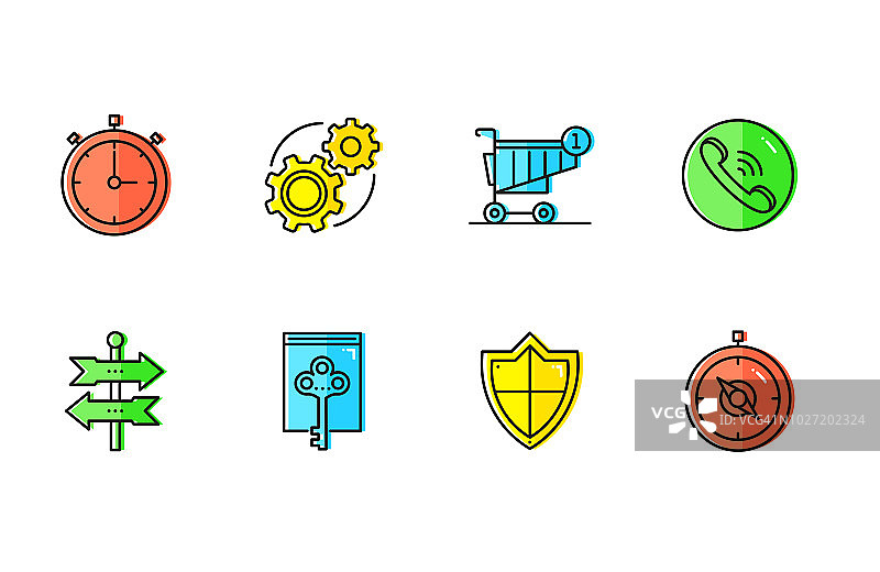 彩色线性图标符号集图片素材