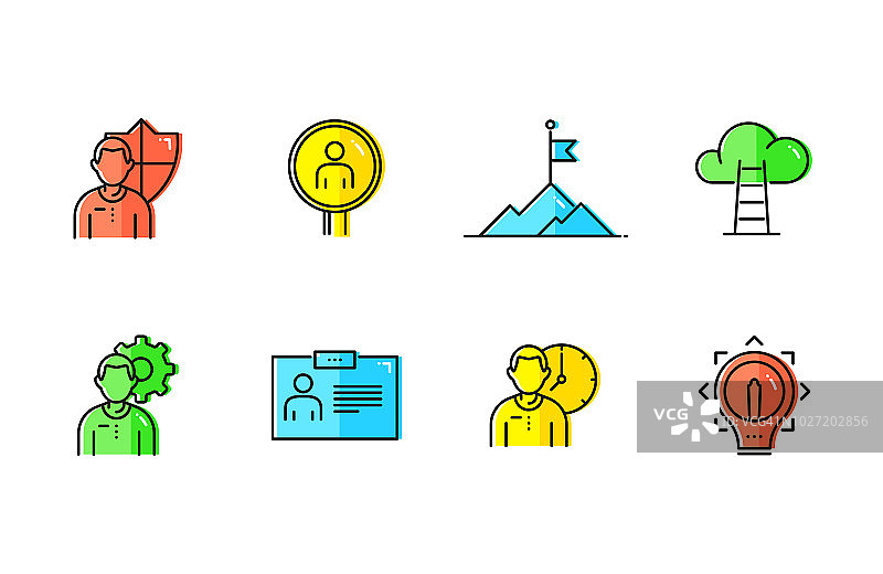 商业管理彩色线条图标集图片素材