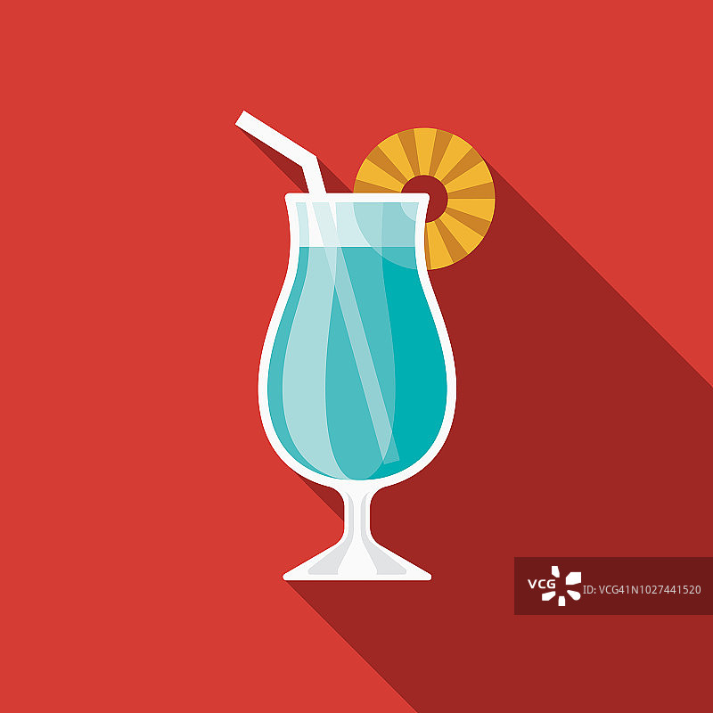蓝色夏威夷鸡尾酒扁平风设计1970年代图标图片素材
