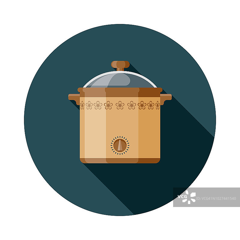 复古慢炖锅扁平设计20世纪70年代图标图片素材