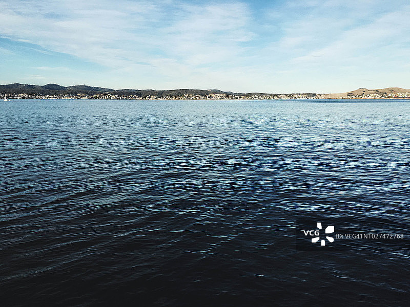 平静的一天眺望宽阔的河流图片素材