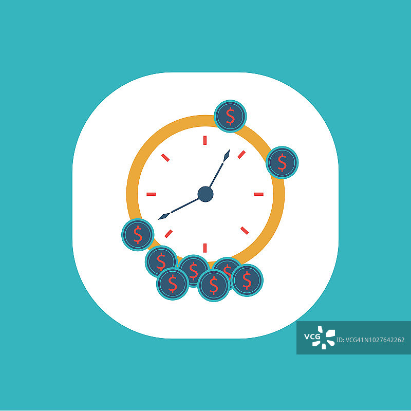 时钟硬币扁平矢量图标图片素材