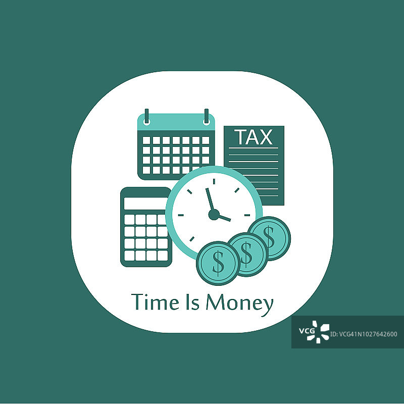 扁平风格时钟与美元硬币时间就是金钱概念图片素材