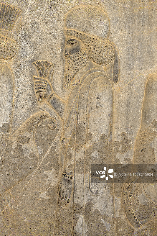 伊朗，波斯波利斯，接待大厅“阿帕达纳”，显要人物的浮雕图片素材