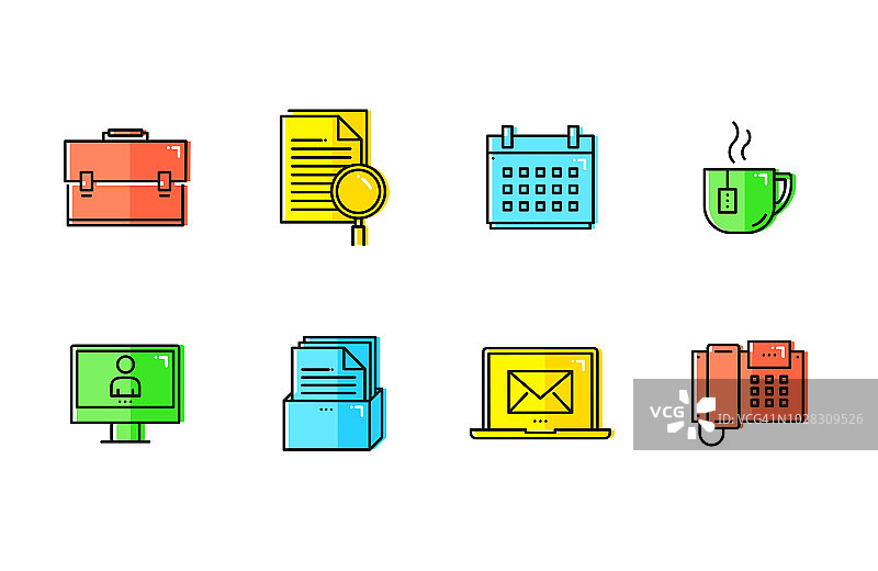 办公室工作 - 衣领线条图标集图片素材