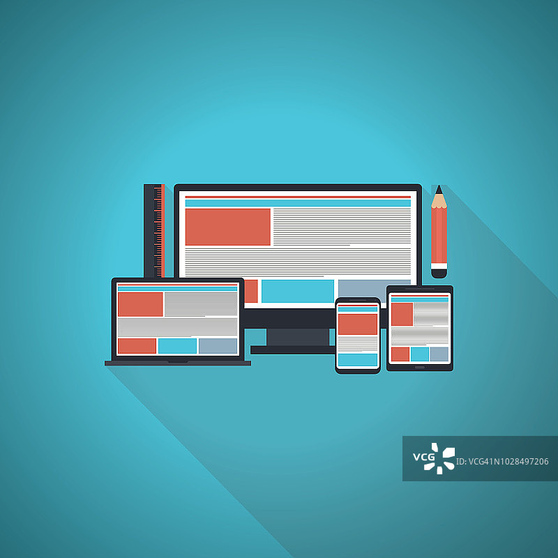 平面设计中不同设备上的响应式设计图片素材