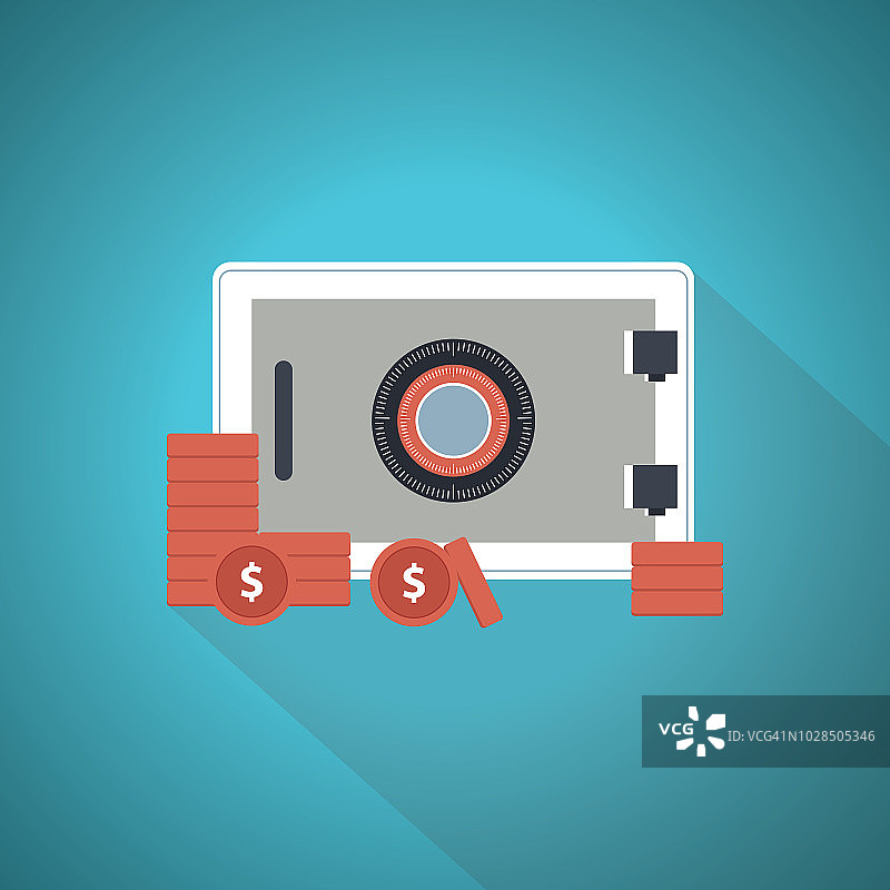 带有货币图标的保险箱概念图片素材