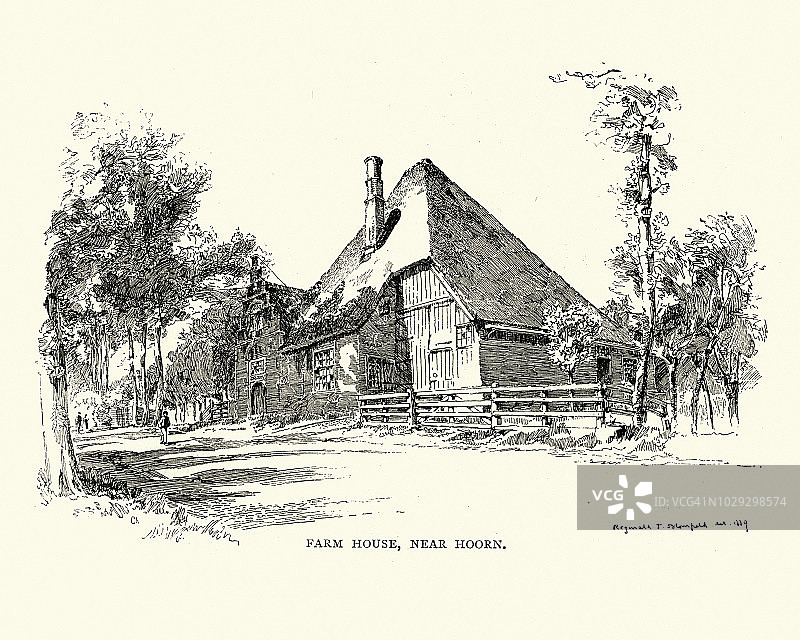 19世纪荷兰传统农舍，荷兰豪恩图片素材