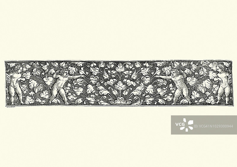 巴洛克风格的小天使和花卉图案图片素材