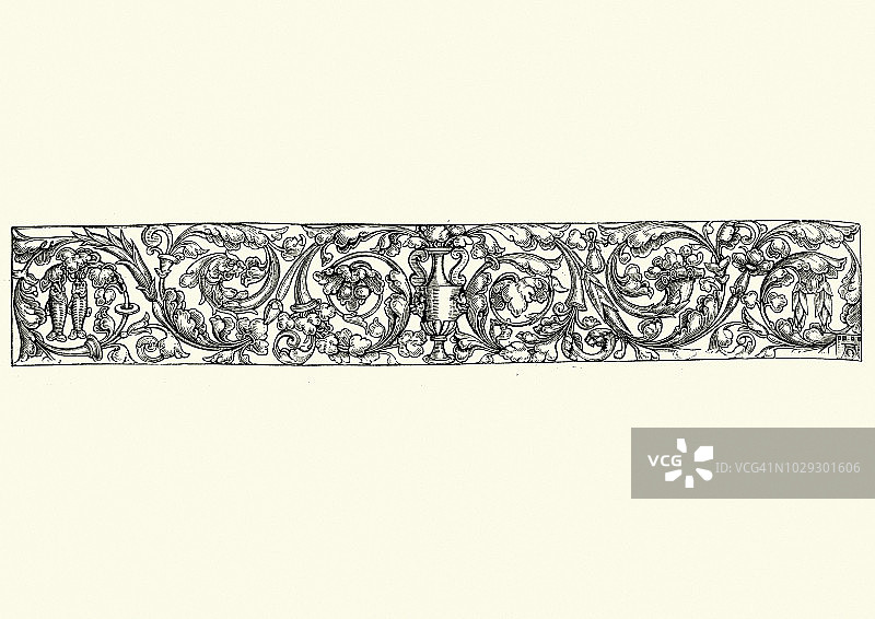 巴洛克风格骨灰盒和花卉图案设计元素图片素材