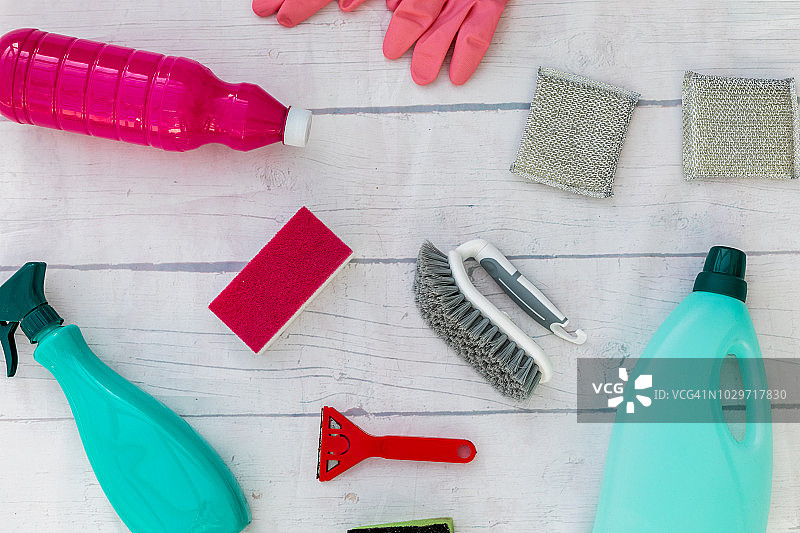 俯拍清洁用品合集图片素材