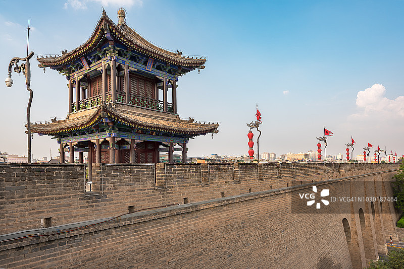 西安城墙和防御塔图片素材