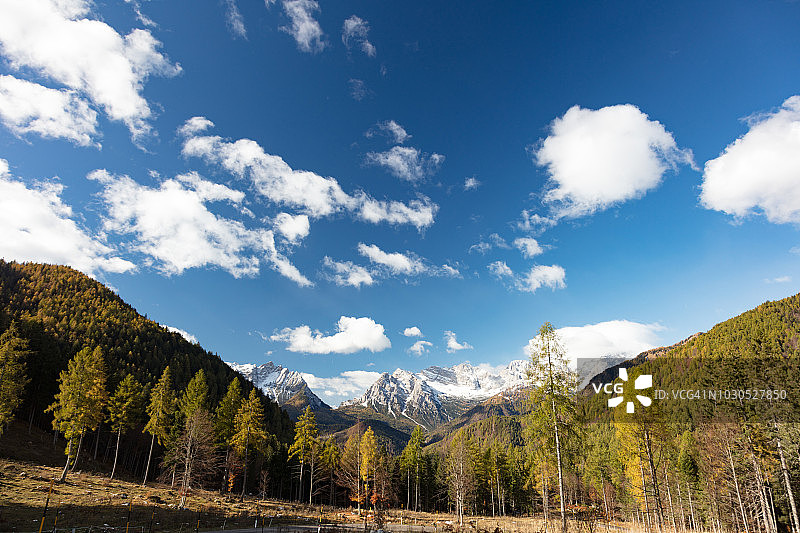 意大利多洛米蒂山脉奇比亚纳山口的初雪图片素材