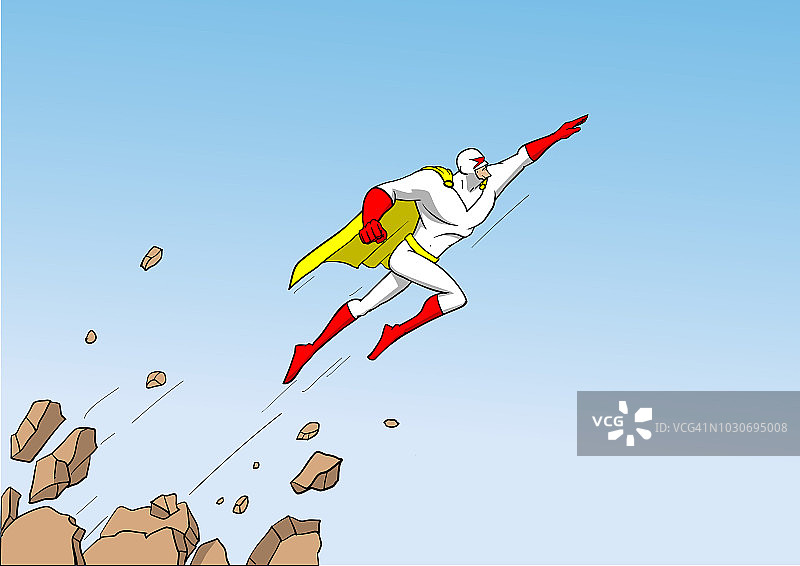 从岩石中飞出的矢量超级英雄图片素材