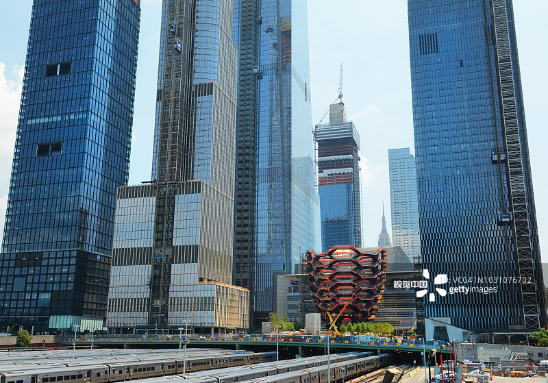 纽约曼哈顿中城哈德逊城市广场房地产开发项目和铁路货场图片素材