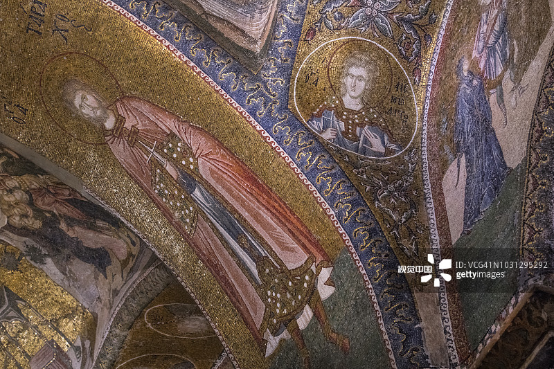 伊斯坦布尔乔拉教堂圣救世主教堂墙壁和天花板上的马赛克细节图片素材