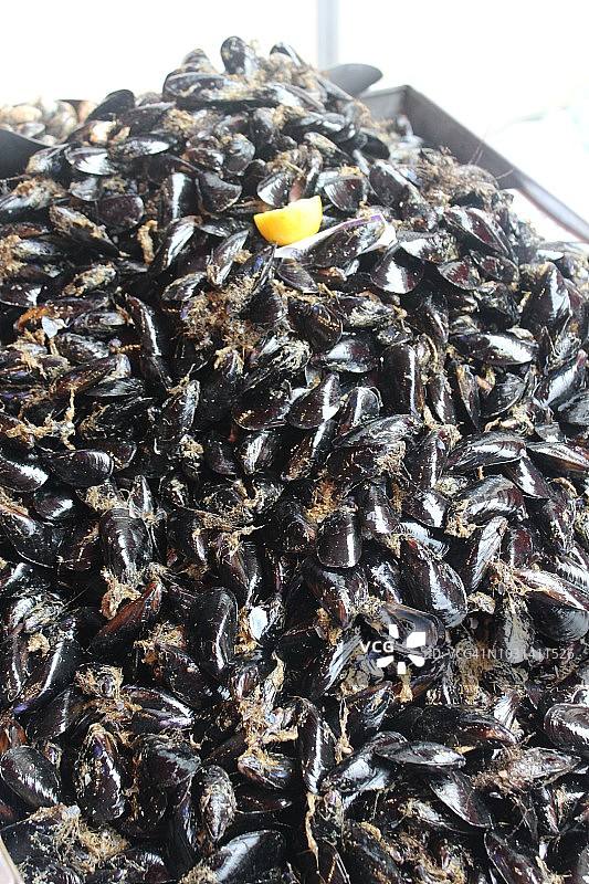 意大利西西里岛卡塔尼亚La Pescheria市场的贻贝图片素材