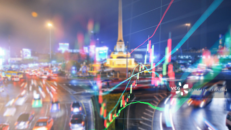 泰国城市景观与投资主题背景和股票市场图表图片素材