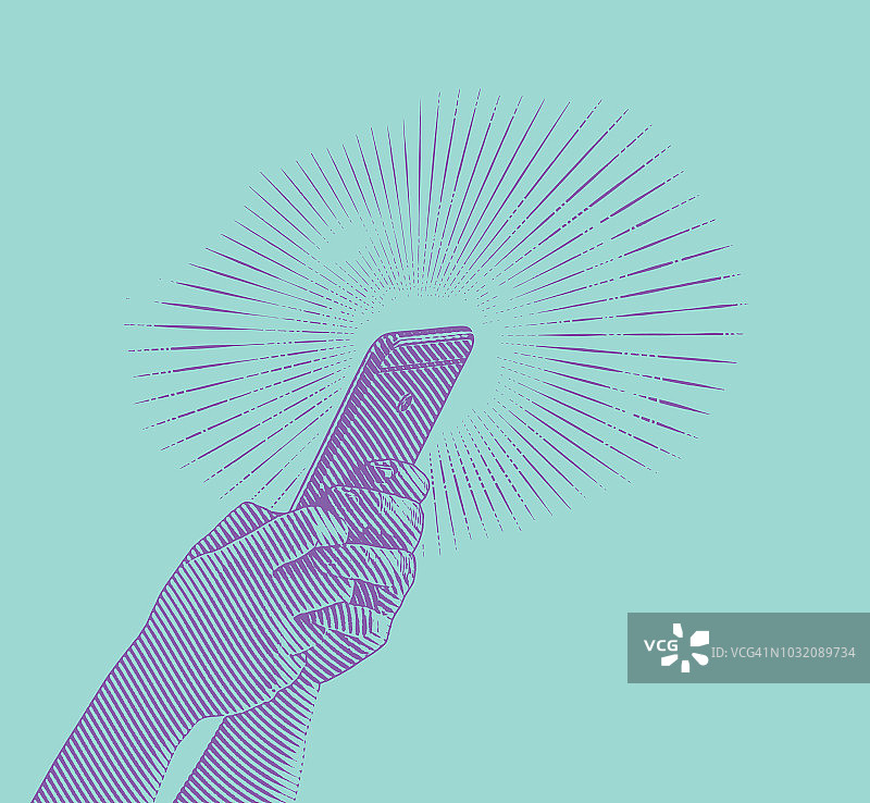 手持智能手机插画特写图片素材