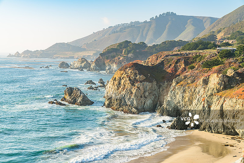 探索加州中央海岸魅力：1号公路沿线大瑟尔海岸线，蒙特雷县图片素材