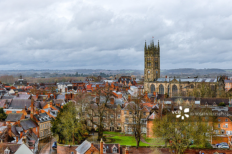 英格兰沃里克郡的沃里克镇和圣玛丽教堂图片素材