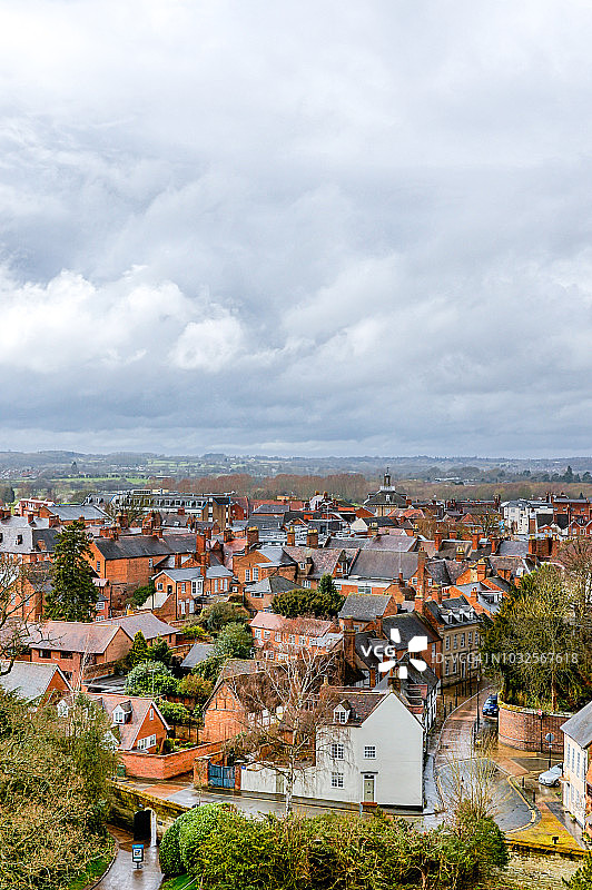 英国沃里克郡的沃里克镇和沃里克城堡图片素材