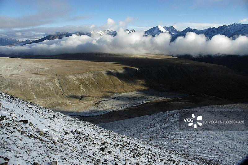 蒙古国乌布苏省的雪山和草原风光图片素材