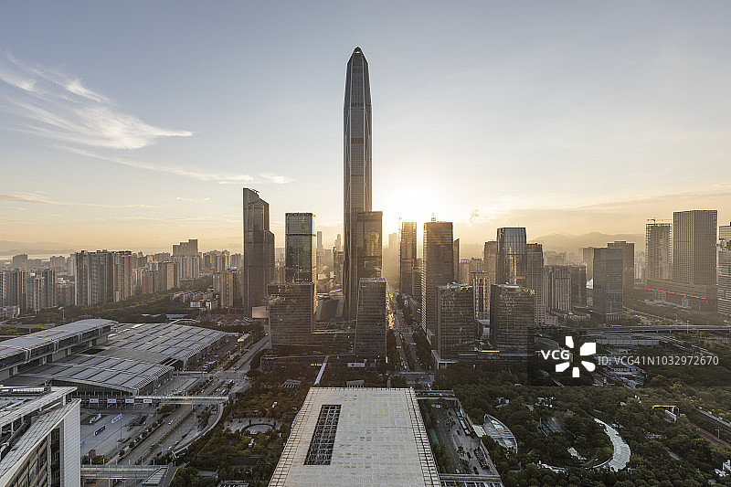 深圳天际线日落高视角景观图片素材