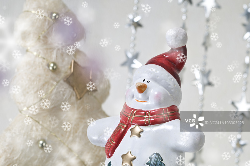 圣诞装饰雪人与数字雪花图片素材