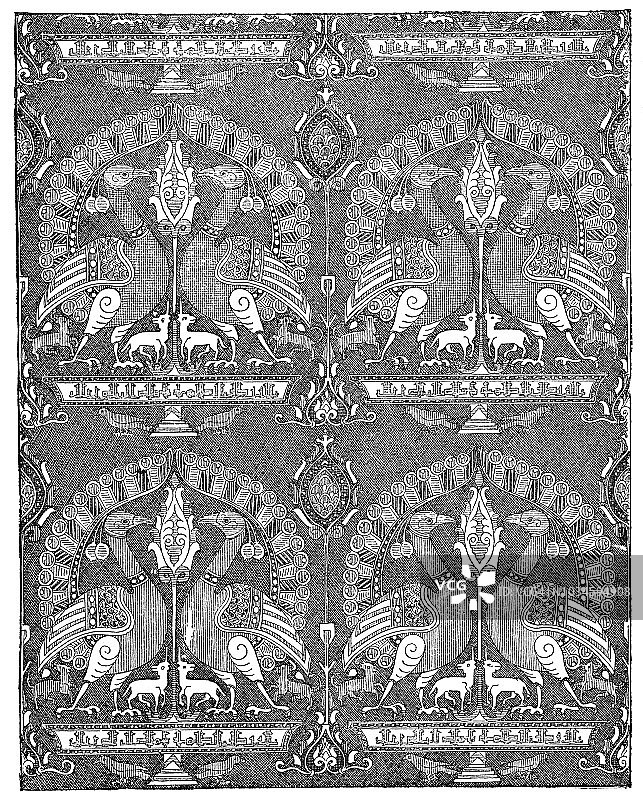 古董阿拉伯挂毯（14世纪）图片素材