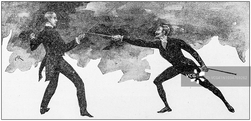 古董绘画插图：优雅的击剑图片素材