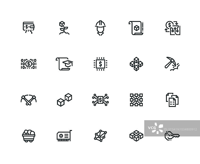 区块链技术图标集 - 粗线系列图片素材