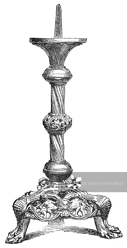 13世纪中世纪铜鎏金烛台图片素材