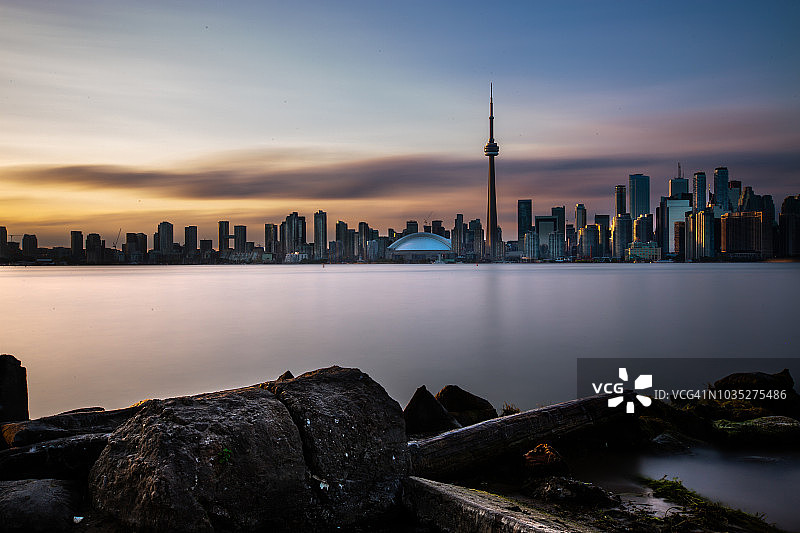 多伦多城市天际线（黄昏时长曝光）图片素材