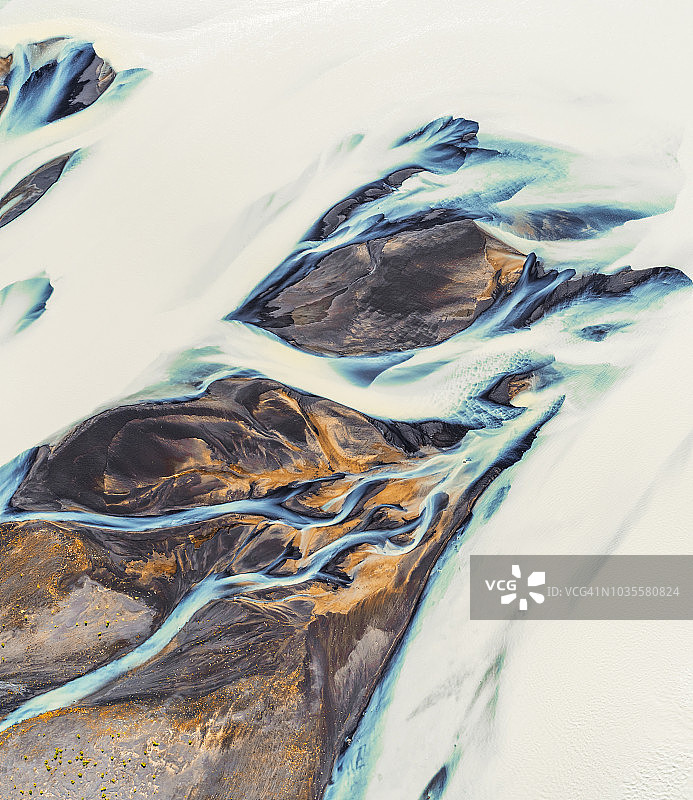 冰岛索尔绍冰川河流航拍图案图片素材