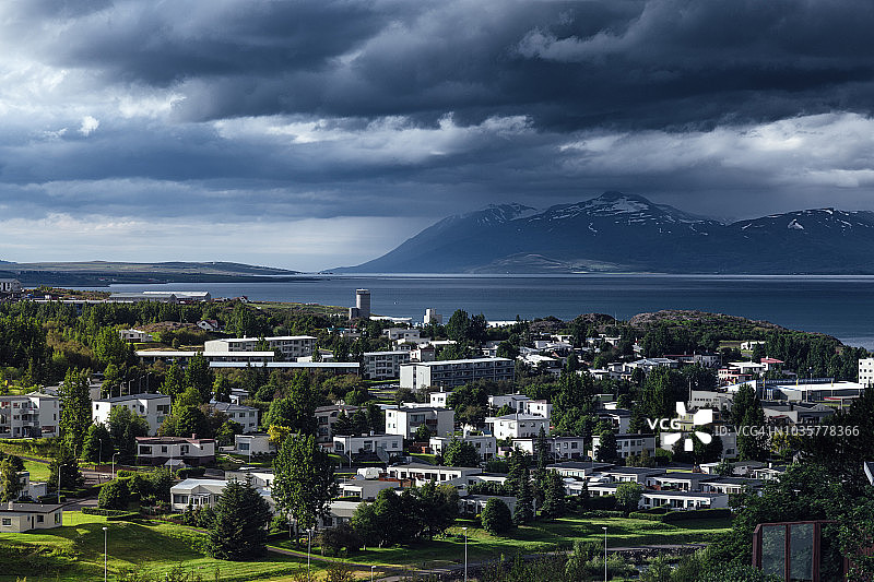 阿克雷里城市夏季航拍景观图片素材