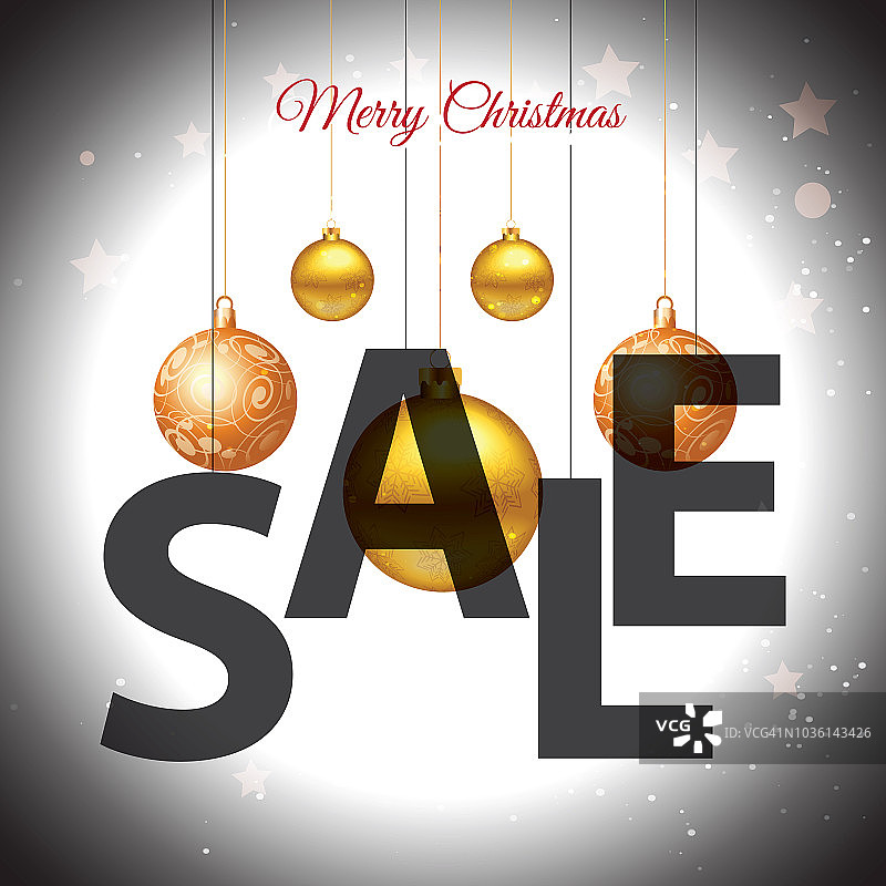带圣诞球的圣诞促销文本悬挂插画图片素材