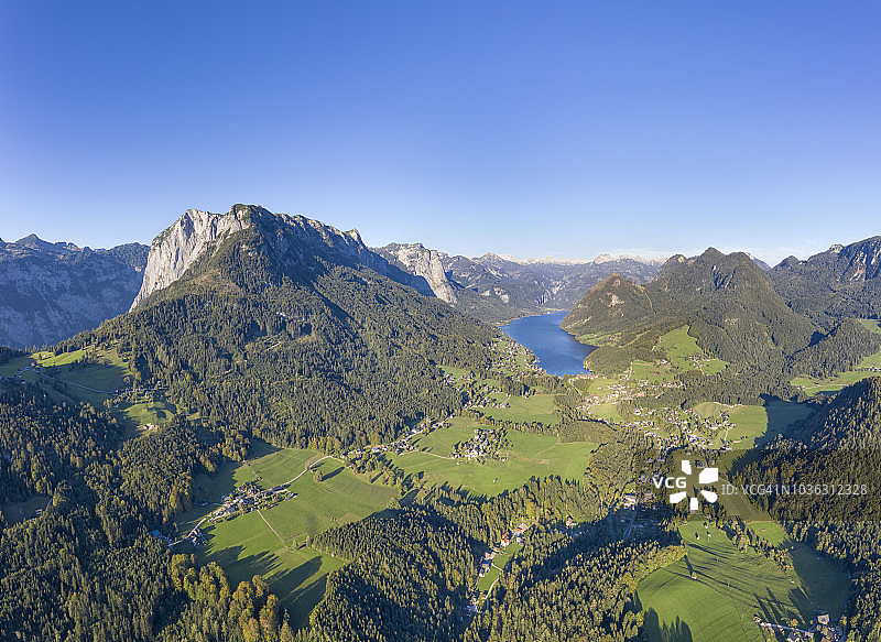 奥地利阿尔卑斯山，格伦德尔湖和托特斯山脉图片素材
