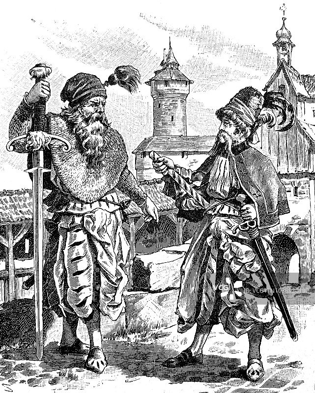 正在讨论的两名雇佣兵图片素材